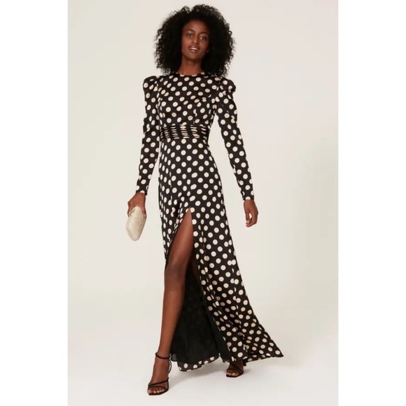 Mac Duggal Dresses & Skirts - Mac Duggal Black Maxi Dress with Cream Polka Dots